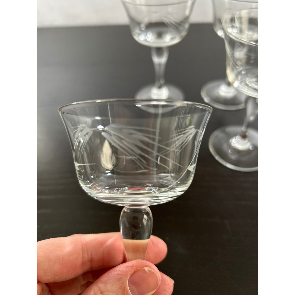 Vintage Etched Crystal Cordial Glasses Set of 4 Wheat Pattern Stemware Clear - Picture 4 of 5